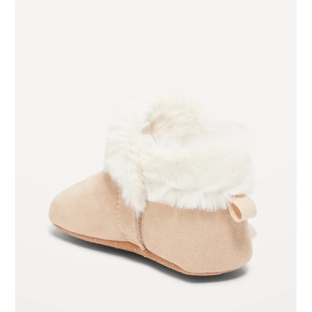 Faux-Suede Fold-over Faux Fur Booties for babies